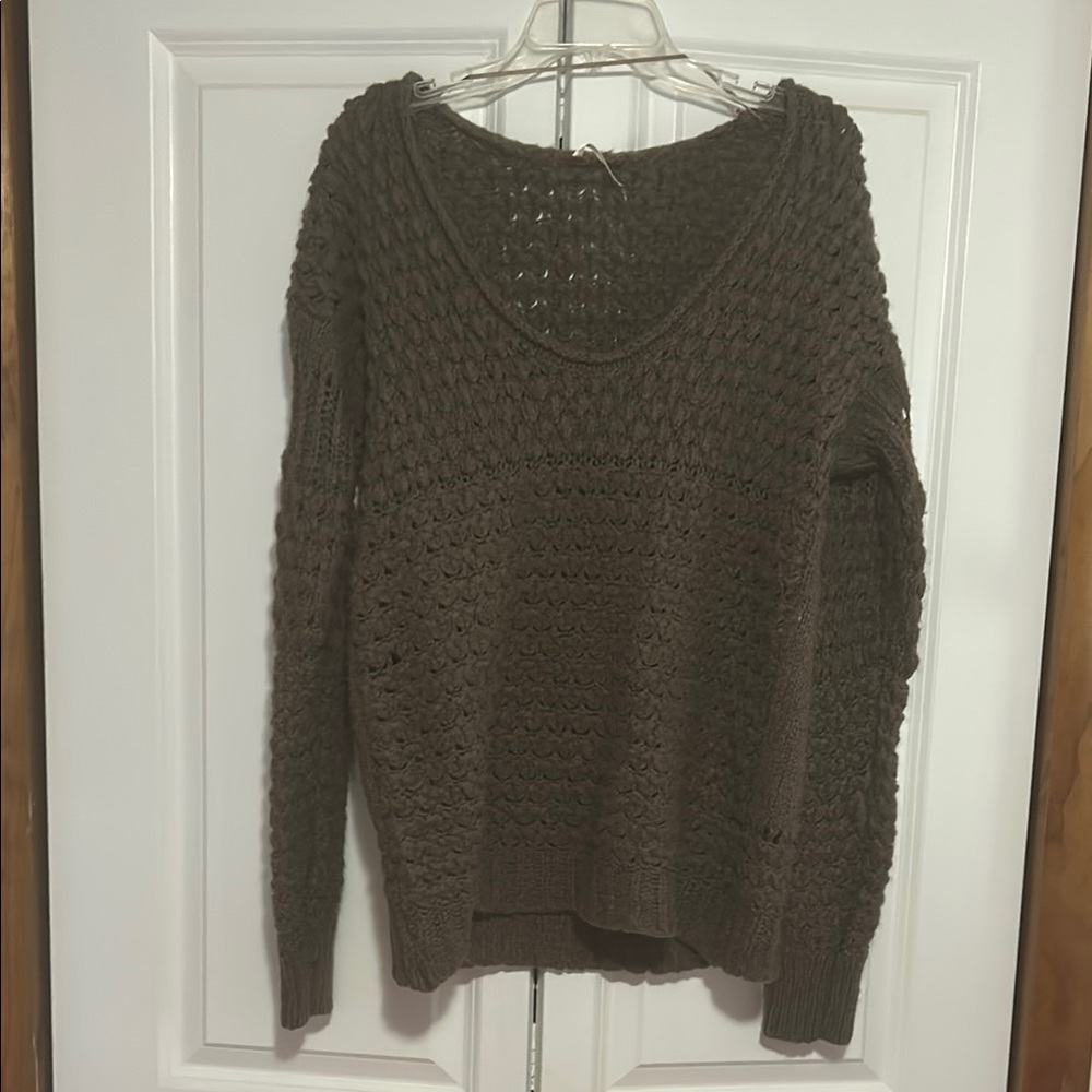 Free People Brown V-Neck Chunky Knit Sweater